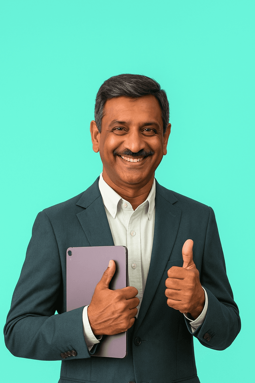 Learner with headphones looking at a phone