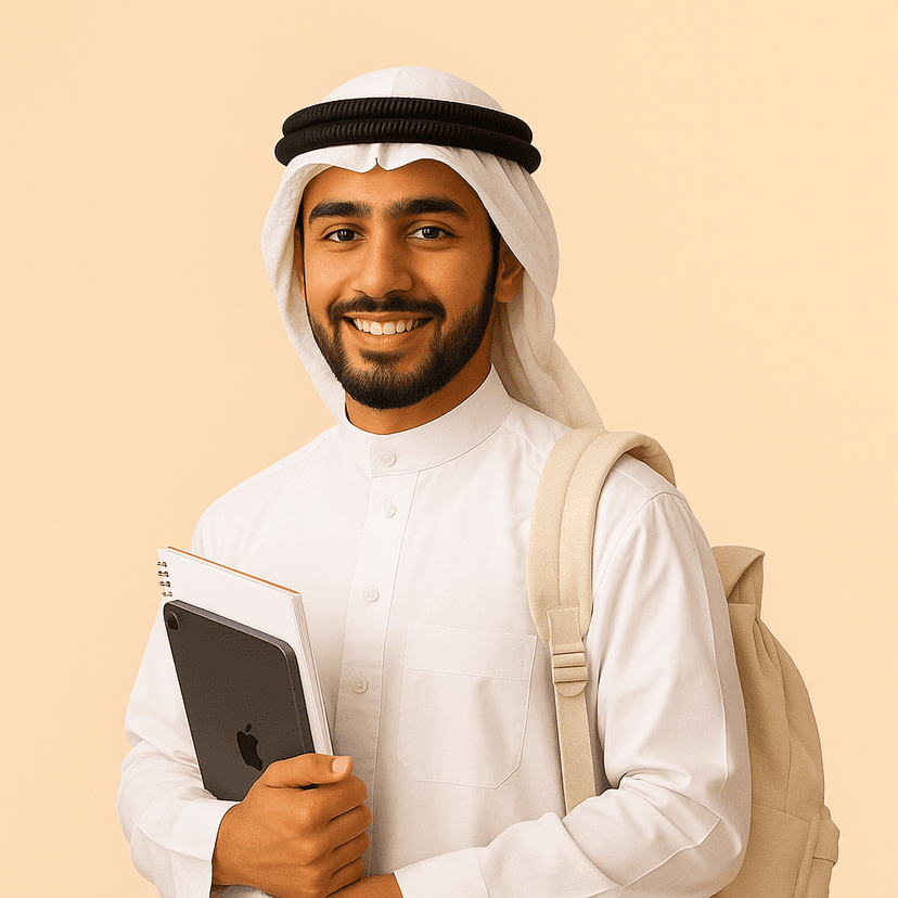 Learner with yellow headband holding a notebook