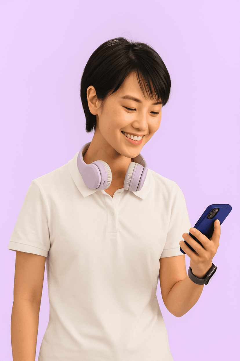 Student in orange blazer holding a notebook