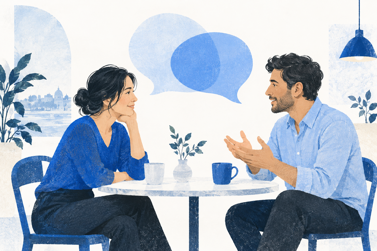 Two people discuss a choice together.