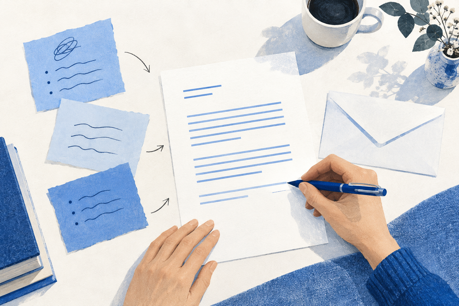 Loose notes arranged into a clear email structure.