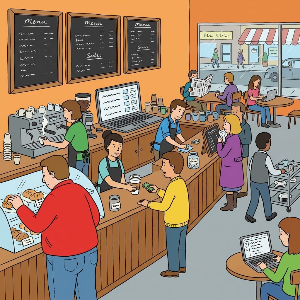The same busy cafe scene used for Speaking Task 3.